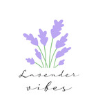Lavender vibes handwritten lettering. Cute card or t-shirt print template. Vector Floral logo illustration.