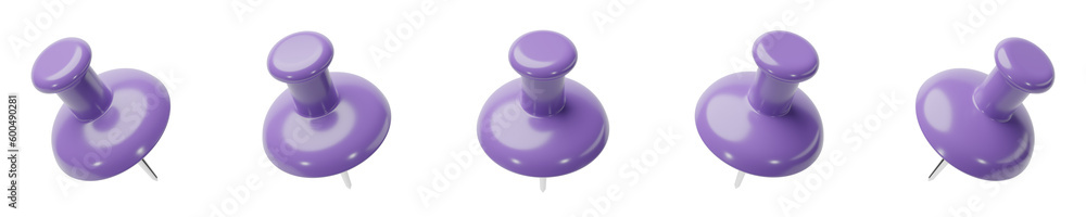 set of 3d purple pin on transparent background, PNG transparent, isolated, above angle set of 3d purple pin on transparent background, PNG transparent, isolated, above angle