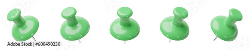 set of 3d green pin on transparent background, PNG transparent, isolated, above angle