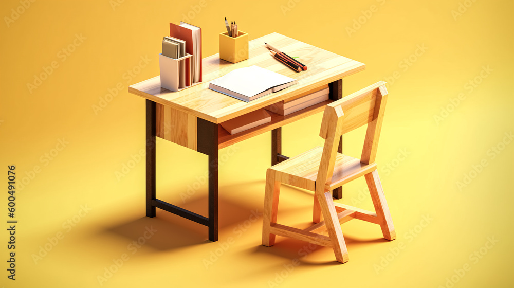 Table and chair, workplace for a student, generative AI. Table and chair, workplace for a student, generative AI.