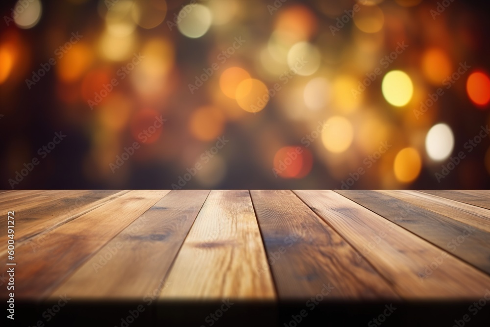festive blurred background with bokeh and empty wooden table in the foreground -Ai festive blurred background with bokeh and empty wooden table in the foreground -Ai