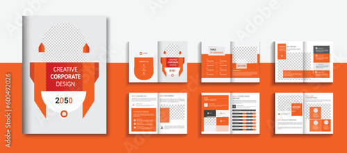 Corporate multipage brochure template layout design, company profile brochure template layout design, business profile template design, 12-page, annual report, minimal, editable businss brochure.