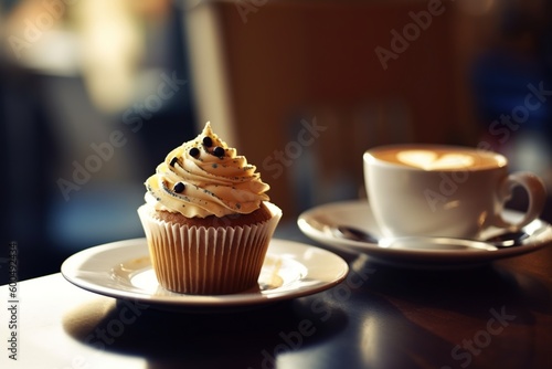 delicious breakfast coffee and cupcake