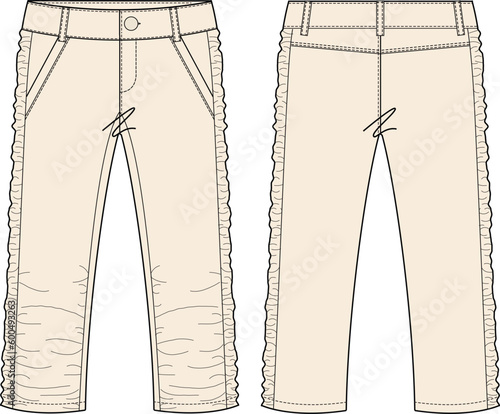GIRLS AND TEEN WEAR PANT WITH STRIPE  AND FRILLS ON SIDES VECTOR SKETCH