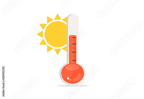 Thermometer hot temperature. Meteorological thermometers measuring climate. Celsius thermometers. Vector flat icons.