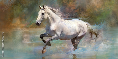 Illustration of wild horse running in full gallop  generative AI