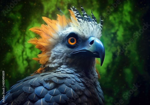 tropical harpy eagle bird, bright wildlife, vibrant blured background, Generative AI