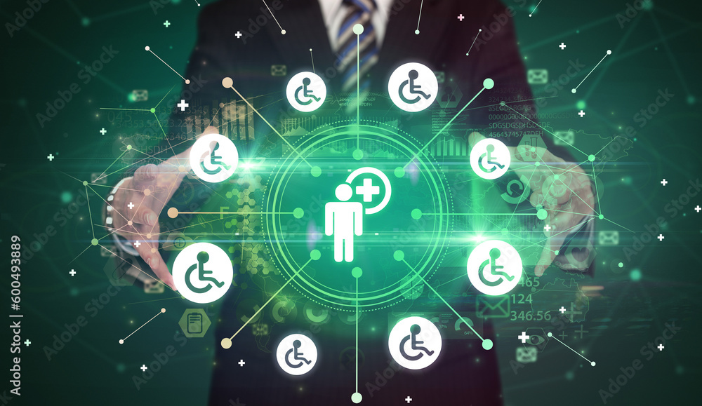 Fototapeta premium Hand holding healthcare icons concept