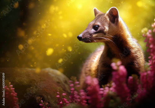 tropical coati animal, bright wildlife, vibrant blured background, Generative AI photo