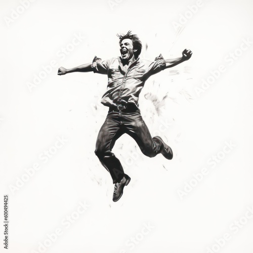 Man jumping for joy - Charcoal drawing - Generative AI