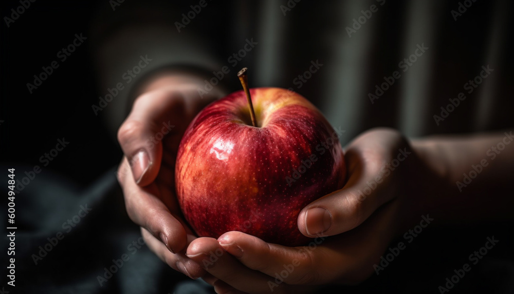 custom made wallpaper toronto digitalHand holding juicy apple, promoting healthy eating generated by AI