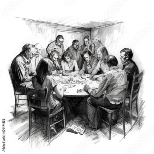 People playing poker - Charcoal drawing - Generative AI
