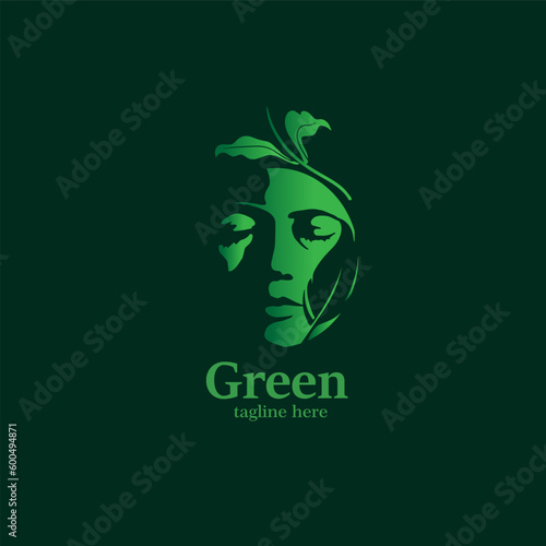 design logo vector female face and leaves