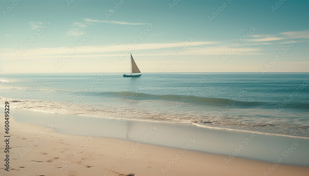 Sailboat glides on tranquil seascape at sunset generated by AI