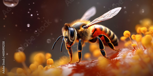 honeybee, bright wildlife, vibrant blured background, Generative AI © AstralAngel