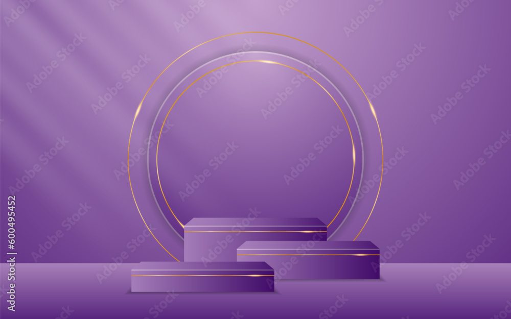 Multi-layered purple podium with round shapes and elegant gold lines for displaying advertisements. Cosmetic product display. Stage or podium. vector illustration
Multi-layered purple podium with round shapes and elegant gold lines for displaying advertisements. Cosmetic product display. Stage or podium. vector illustration