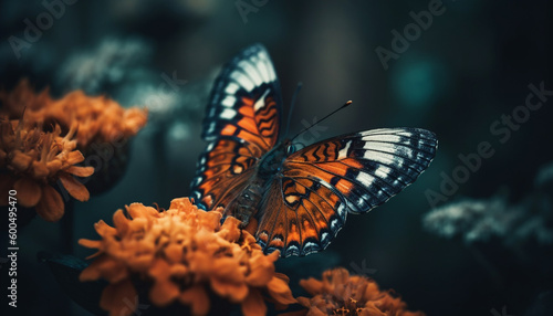 Multi colored butterfly on yellow flower in nature generated by AI © djvstock