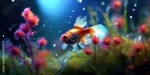 fish in the water, bright wildlife, vibrant blured background, Generative AI