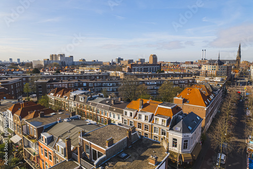 Drone panoramic view of The Hague city, Dutch governmental city, from the air. High quality photo