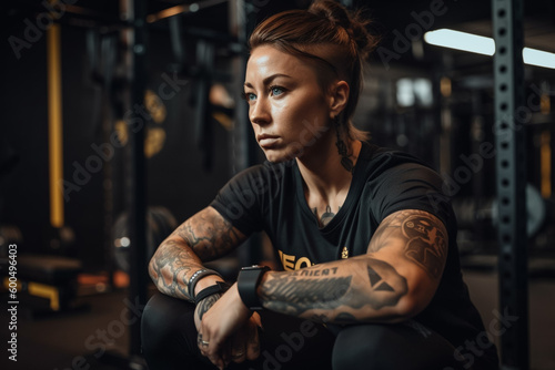 A woman in a gym wearing a black shirt photo