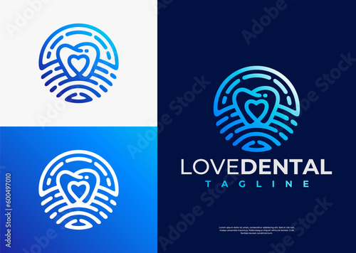 Modern line dental tooth heart logo brand