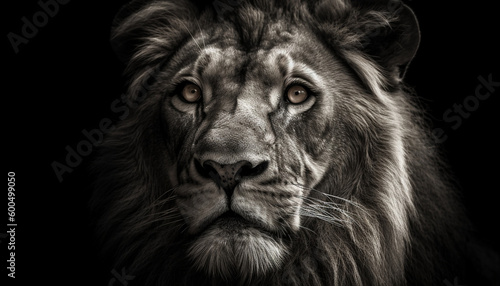 Majestic black and white lion staring fiercely generated by AI