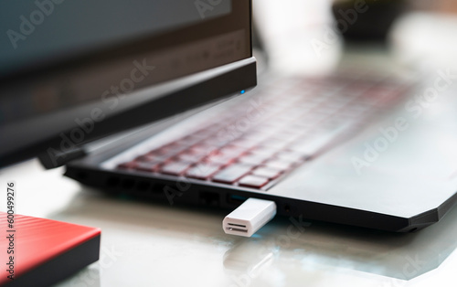 Fényképezés laptop on desk with USB flash drive