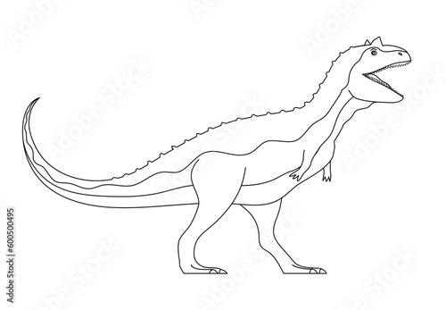 Ancient scary pangolin carnotaurus. Predatory dinosaur hunter of the Jurassic period. Prehistoric animal. Vector cartoon illustration. Black and white line. Coloring page for kids