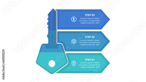 Key concept for infographic with 3 steps, options, parts or processes. Business data visualization.
