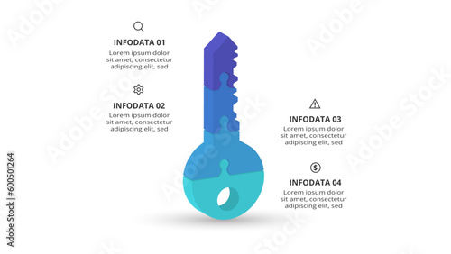 Key concept for infographic with 4 steps, options, parts or processes. Business data visualization.