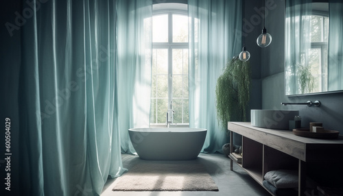 Bright blue bathroom  clean and comfortable luxury generated by AI