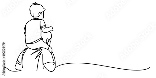 Fathers day line art style vector illustration, father and son line art illustration 