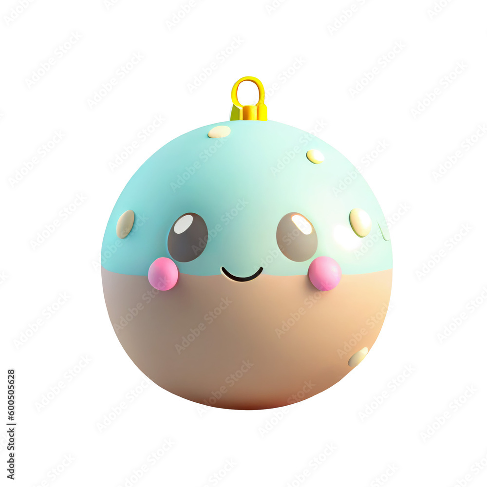 3d icon Christmas ball kawaii in cartoon style. Xmas or New Year's decorative element on Isolated Transparent png background. Generative ai 3d icon Christmas ball kawaii in cartoon style. Xmas or New Year's decorative element on Isolated Transparent png background. Generative ai