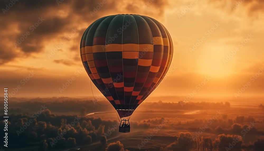 Obraz premium Levitating balloon soars high in colorful sky generated by AI