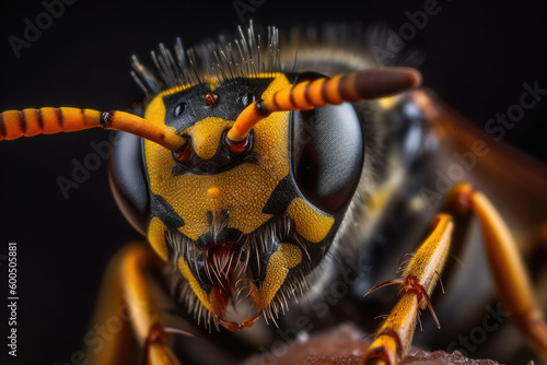The wasp head. A striking macro shot. Generative AI © barmaleeva