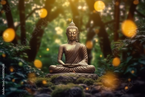 Buddha statue in a zen garden  meditation and Buddhism concept. Generative AI