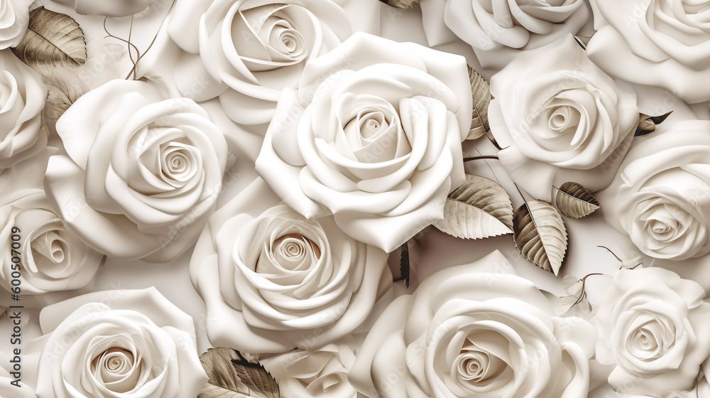 Floral background with white roses, generative AI. Floral background with white roses, generative AI.