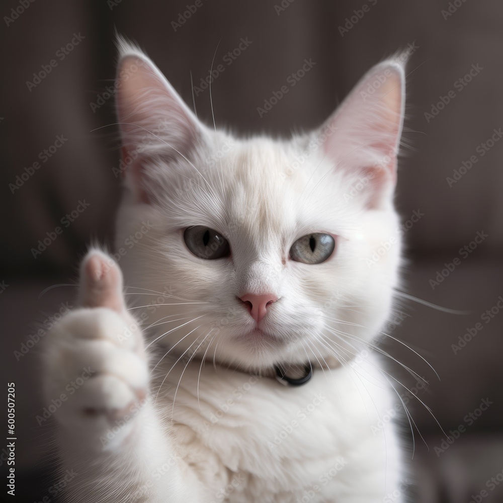 A white cat doing thumbs up sign ai, ai generative, illustration
