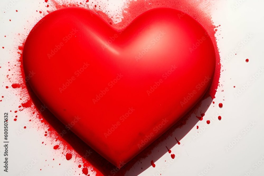 Generative AI. Heart symbol with red blood on a light surface