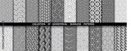 Geometric set of seamless black and white patterns. Simpless vector graphics