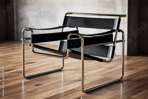 Wassily Chair - Germany - A modernist leather armchair with a tubular steel frame and a suspended seat, designed in the 1920s by German architect Marcel Breuer (Generative AI)