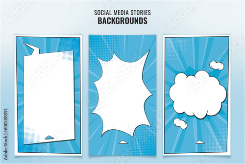 pack of vector backgrounds for social media stories colorful light blue comic