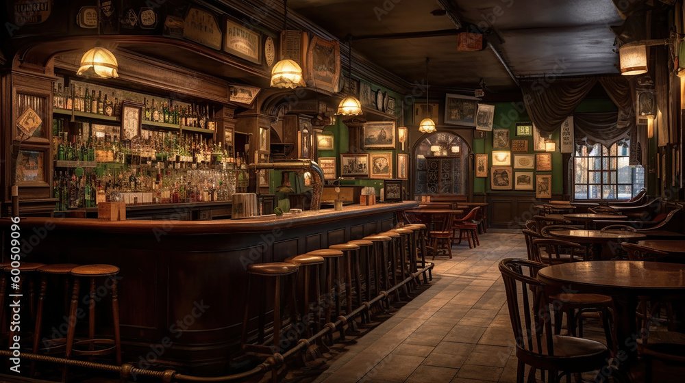 The interior of Irish Pub. Generative Ai