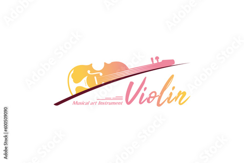 Orchestra violin music logo template, music art illustration design vector