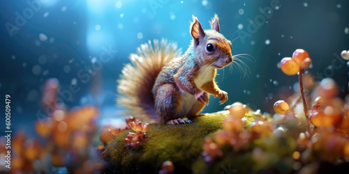 squirrel animal, bright wildlife, vibrant blured background, Generative AI