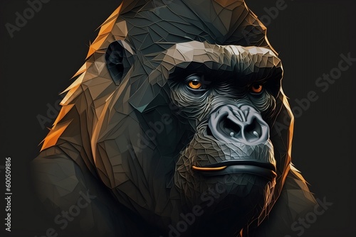 Lowpoly Portrait of Black Gorilla photo