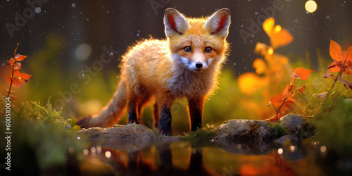 fox animal, bright wildlife, vibrant blured background, Generative AI photo