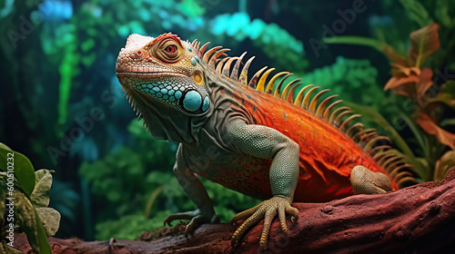 colorful exotic lizard, crazy rainforest iguana creature. Generative Ai © Putra
