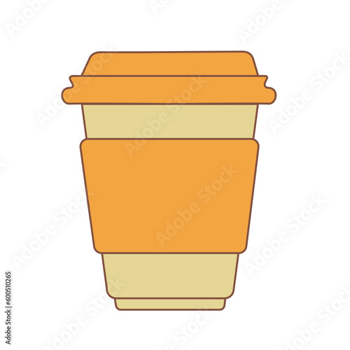 Delicious coffee orange paper cup. Drink vector illustration design.