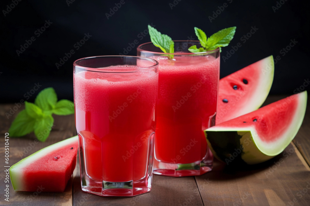 Watermelon juice in glasses. AI Generated Watermelon juice in glasses. AI Generated